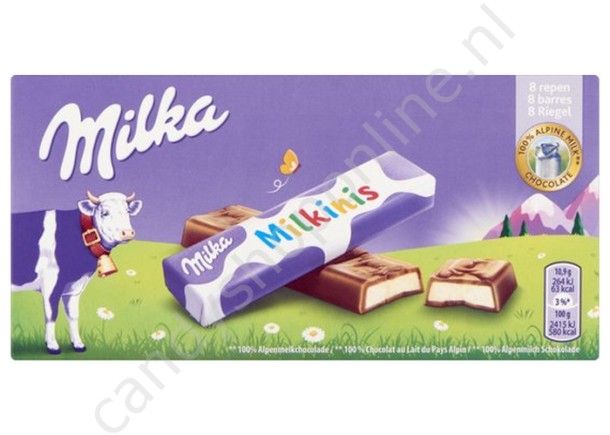 Milka Milkinis Chocolade 8 Reepjes 87,5gr.