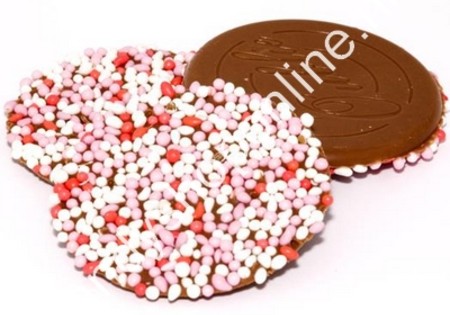 Dragee Chocolade Oublies groot roze 200gr.